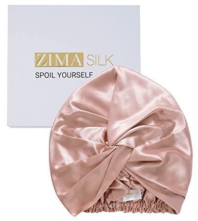 Photo 1 of ZIMASILK 22 Momme 100% Mulberry Silk Sleep Cap for Women Hair Care,Natural Silk Night Bonnet with Elastic Stay On Head, Classic Pleated(1Pc, Rose Gold)
