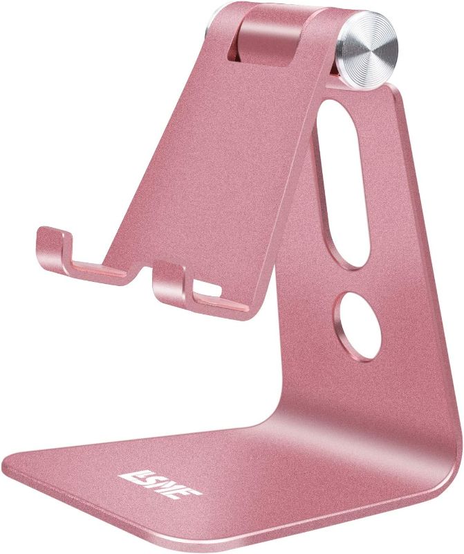 Photo 1 of Adjustable Cell Phone Stand, LLSME Phone Holder, Cradle, Dock, Aluminum Desktop Stand Compatible with All Mobile Phone, iPhone, iPad Air/Mini - Rose Gold
