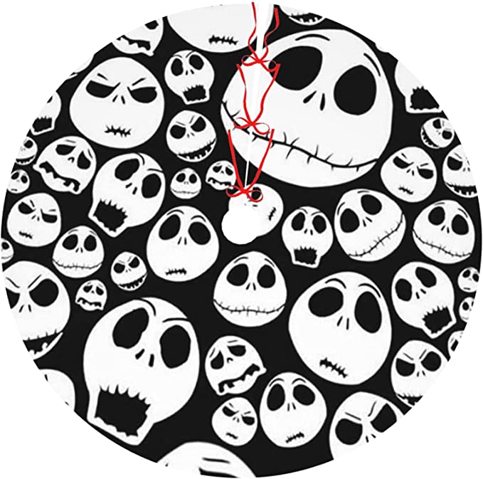 Photo 1 of 36 Inch Christmas Tree Skirt Halloween Skull Double Layers Large Tree Mat Decorations for Xmas Holiday Party Ornament
