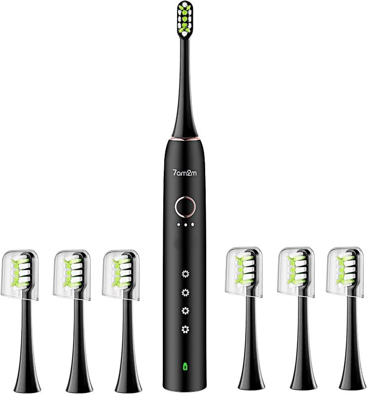 Photo 1 of 7AM2M Sonic Electric Toothbrush for Adults and Kids, 4 Modes with 3 Intensity Levels & 38000 VPM Motor, One for 60 Days, 2 Minutes Build in Smart Timer, Waterproof Electric Toothbrushes(Black)
