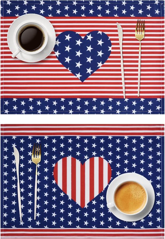 Photo 1 of 4 Pcs Independence Day Fourth of July Placemats, Washable 4th of July Stars Stripe Place Mats, Non Slip Heat-Resistant Table Mat for Dining Room, Independence Day Table Decor, 11.8 x 17.7 Inch
5 PACK