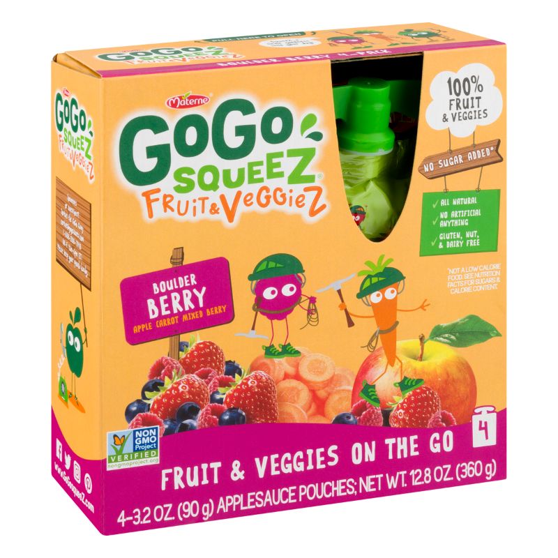 Photo 1 of (2 Pack) Gogo Squeez Fruit & Veggiez on the Go Boulder Berry, 3.2 Oz Pouch, 4 Count Box 04 29 23
