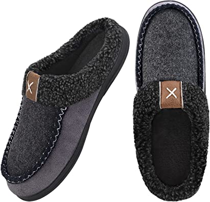 Photo 1 of Mens Cozy House Slippers Memory Foam Fuzzy Slip on Shoes Comfortable Black Bedroom Plush Lining Slipper Rubber Sole. SIZE 11/12
