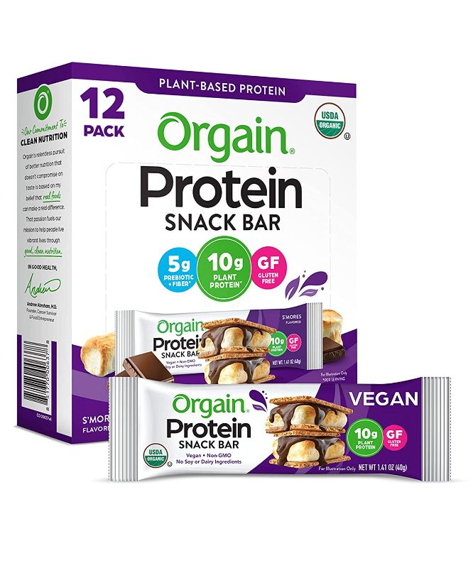 Photo 1 of Orgain Organic Plant Based Protein Bar, S'Mores - 10g of Protein, Vegan, Gluten Free, Non Dairy, Soy Free, Lactose Free, Kosher, Non-GMO, 1.41 Ounce, 12 Count (Packaging May Vary) EXP 09/23/22