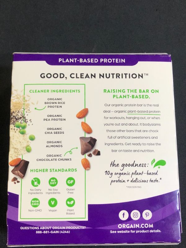 Photo 1 of Orgain Organic Plant Based Protein Bar, S'Mores - 10g of Protein, Vegan, Gluten Free, Non Dairy, Soy Free, Lactose Free, Kosher, Non-GMO, 1.41 Ounce, 12 Count (Packaging May Vary) EXP 09/23/22