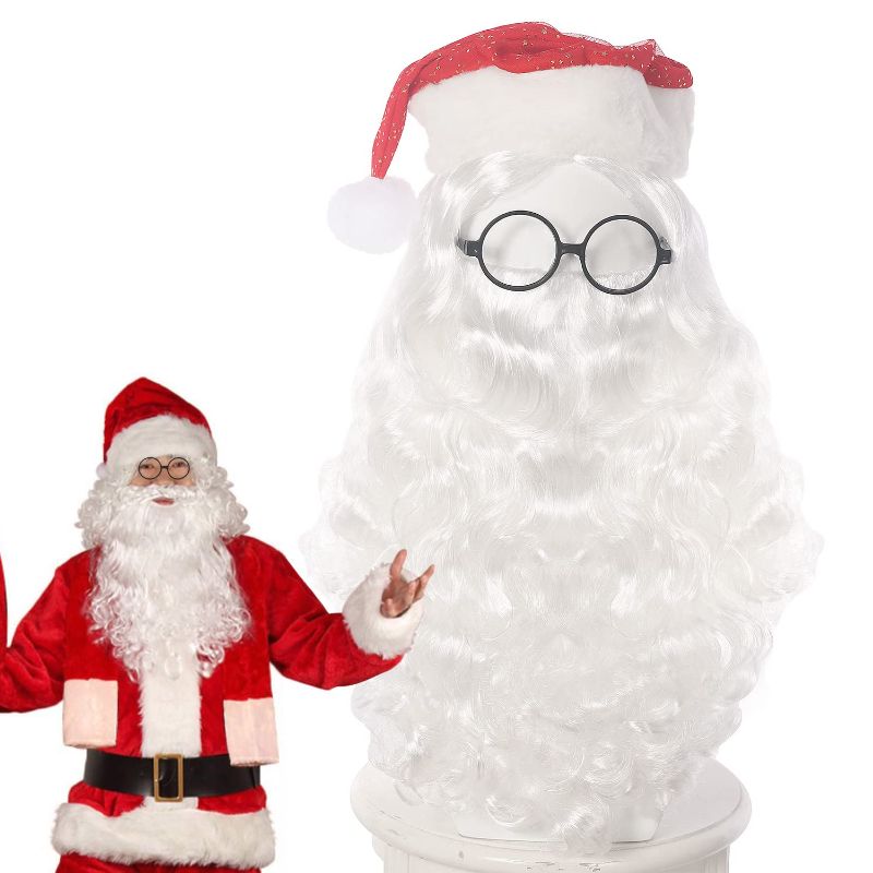 Photo 1 of Christmas Santa Cosplay Wig with Beard and Eyebrow Custome Men Suit Adult
