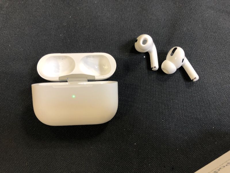 Photo 2 of Apple AirPods Pro Wireless Earbuds with MagSafe Charging Case. Active Noise Cancelling, Transparency Mode, Spatial Audio, Customizable Fit, Sweat and Water Resistant. Bluetooth Headphones for iPhone (DAMAGES TO PACKAGING)
