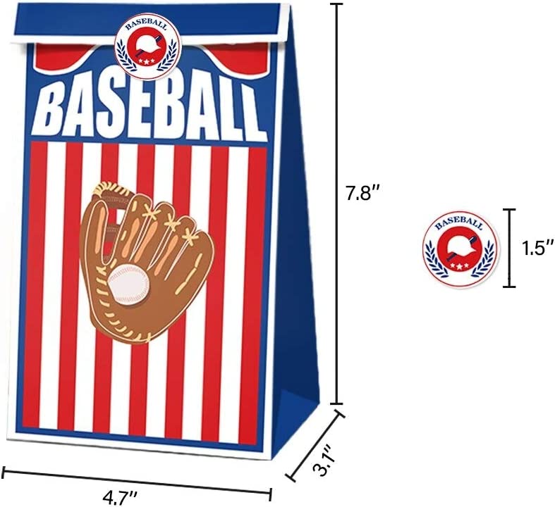 Photo 2 of 24 Pack Baseball Party Goodie Candy Favor Bags with Stickers Baseball Goodie Gift Treat Bags Baseball Themed Birthday Party MLB Game Celebration Supplies
