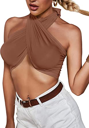 Photo 1 of Elfurie Women's Scarf Wrap Top Halter Wrap Crop Top Sexy Tie Back Strappy Bandage Multi Way
MEDIUM