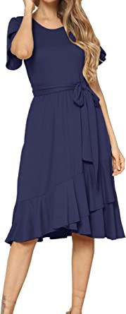 Photo 1 of levaca Women's Plain Casual Flowy Short Sleeve Midi Dress with Belt
large