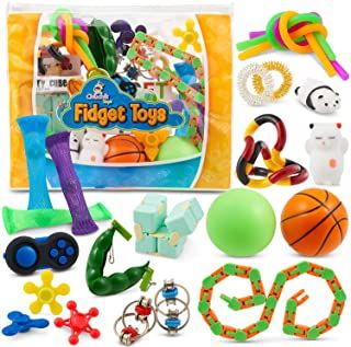 Photo 1 of Sensory Fidget Toys 23-Pack – Stress Relief Toys for Focus & Calm – Toy Box & Party Favor Fidget Pack + Reusable Bag – Fidget Spinner, Stress Ball, Infinity Cube, Sensory Toy Rings, & More by Chuchik
