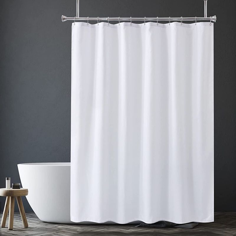 Photo 1 of Amazer White Shower Curtain Liner Washable, 72 x 72 Inches, Fabric Shower Liner with 2 Bottom Stones, Waterproof 2-in-1 Shower Curtain and Liner, 12 Grommet Holes, Hotel Quality, White
