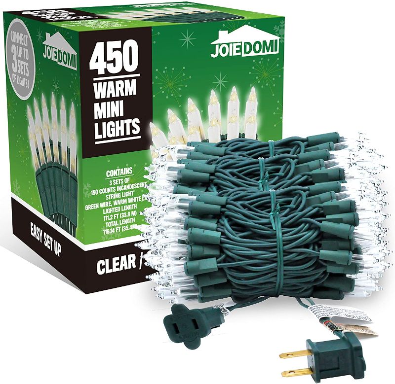 Photo 1 of 3 Sets 150 Counts Clear Green Wire Christmas Light, Warm White Lights for Indoor or Outdoor Christmas Decorations (450 total lights)
