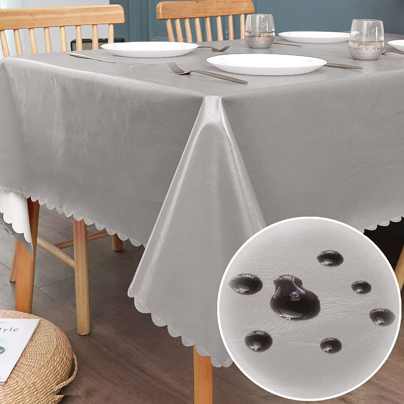Photo 1 of YURIHOME Vinyl Tablecloth Grey Drop Table Cloths for Rectangle Tables 52 x 70 Farmhouse Outdoor Picnic Desk Table Cover Protector Pads for Dining Room Party Waterproof Table Cloth