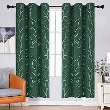 Photo 1 of BUHUA Blackout Curtains with Silver Metallic Tree Branches Designed Energy - Saving Thermal Insulated Grommet Drapes for Bedroom, Emerald-Beryl  52" x 63" , Set of 2 Panels
