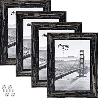 Photo 1 of 5x7 Picture Frame Set of 4 Display Pictures with Mat Black Matte and Gold Flat Frame, Classic Plastic Photo Frames with High Definition Glass