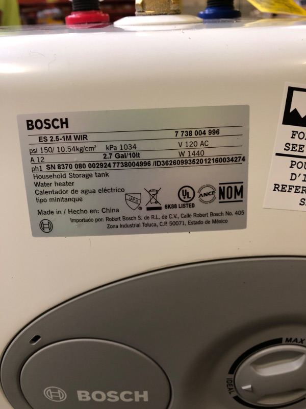 Photo 3 of Bosch Electric Mini-Tank Water Heater Tronic 3000 T 2.5-Gallon (ES2.5) - Eliminate Time for Hot Water - Shelf, Wall or Floor Mounted
