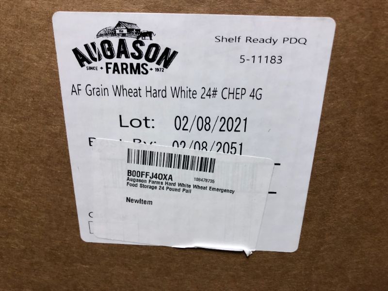 Photo 3 of Augason Farms Hard White Wheat Emergency Food Storage 24 Gallon Pail
Best By: Feb 08, 2051