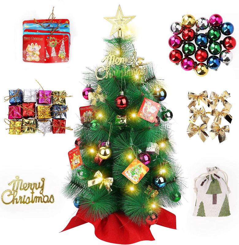 Photo 1 of 24Inch Tabletop Mini Christmas Tree with Lights, 24" Pre-lit Mini Artificial Christmas Tree with LED Lights DIY Decorations for Tabletop Christmas Decoration
