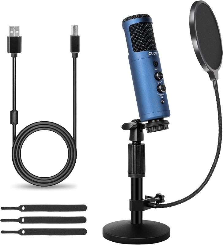 Photo 1 of CODN USB Microphone, Condenser Microphone for Computer, Professional 192KHZ/24Bit Streaming Podcast Gaming Mic Kit with Adjustable Stand, Pop Filter, Volume Adjustment, Mute Button for YouTube, Studio
