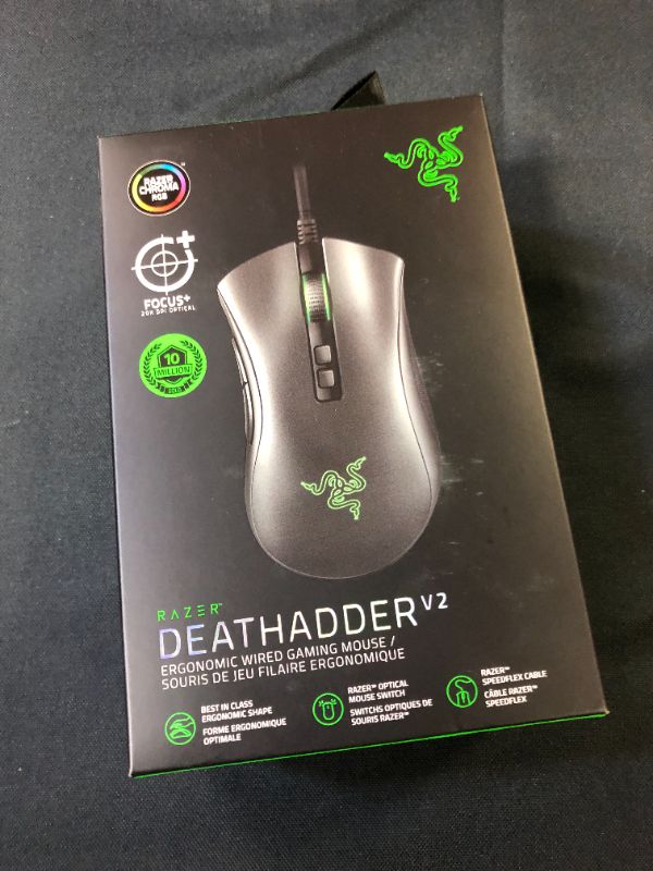 Photo 2 of Razer DeathAdder V2 Gaming Mouse: 20K DPI Optical Sensor - Fastest Gaming Mouse Switch - Chroma RGB Lighting - 8 Programmable Buttons - Rubberized Side Grips - Classic Black
