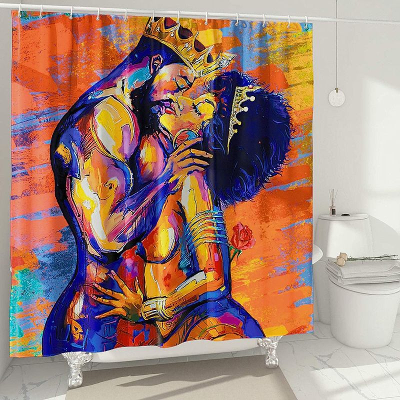 Photo 1 of DESIHOM African American Shower Curtain Lovers Couple Shower Curtain Black Art Theme, Polyester Fabric-72" x 72"
