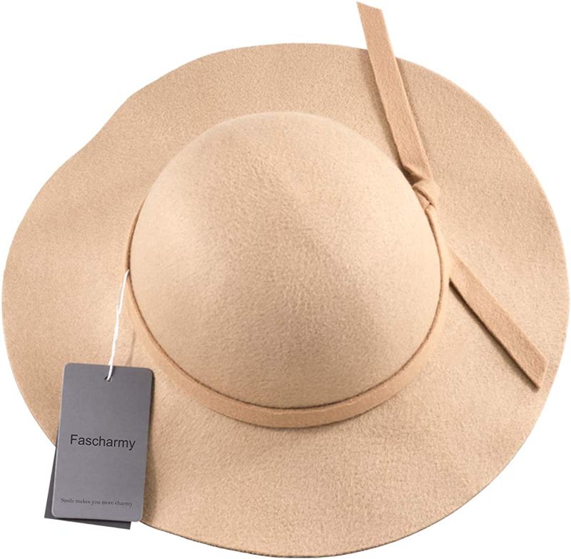 Photo 1 of Fascharmy Vintage Baby Girls Floppy Wide Brim Wool Felt Fedora Cloche Hat Cap Camel
