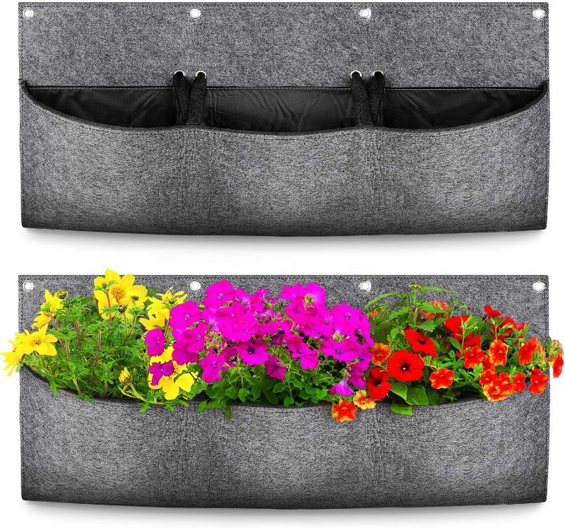 Photo 1 of Richoose Hanging Garden Planter with 3 Adjustable Size Pockets, Waterproof Wall Mount Planter Pouch Solution
