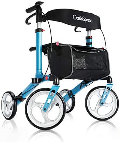 Photo 1 of OasisSpace Aluminum Rollator Walker with Seat, Folding Rollator Walker with 10-inch Front Wheels for Senior, Elderly(Blue)
