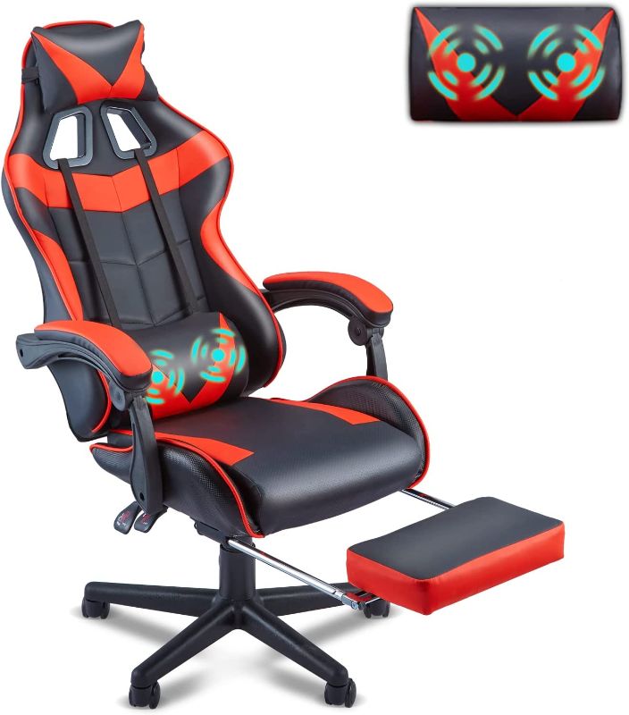Photo 1 of Soontrans Red Gaming Chair with Footrest,Racing Gaming Chair,Computer Gamer Chair,Ergonomic Game Chair with Adjustable Headrest and Lumbar Support
