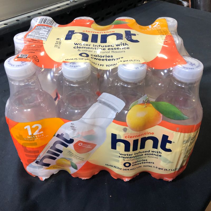 Photo 2 of Hint Water Clementine (Pack of 12), 16 Ounce Bottles, Pure Water Infused with Clementine, Zero Sugar, Zero Calories, Zero Sweeteners, Zero Preservatives, Zero Artificial Flavors
Best By: Feb 16, 2023