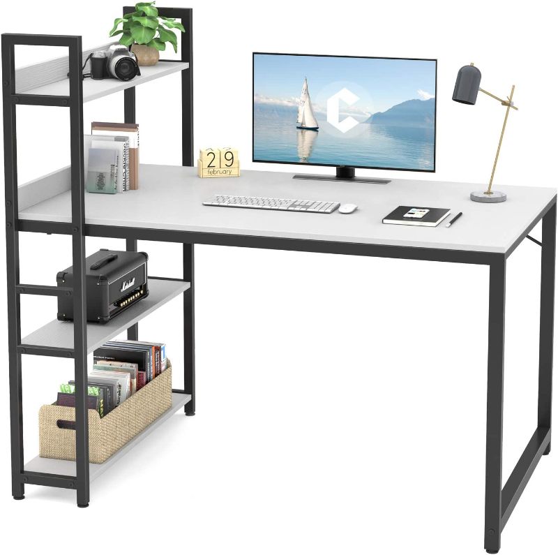 Photo 1 of Cubicubi Computer Desk 47 inch with Storage Shelves Study Writing Table for Home Office,Modern Simple Style,White
