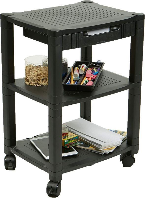 Photo 1 of Mind Reader 3-Shelf Printer Cart, Stand with Wheels, Drawer, Cord Management size - Fully extended to three tiers, this item is 13.18 (L) x 17.2 (W) x 24.4 (H)