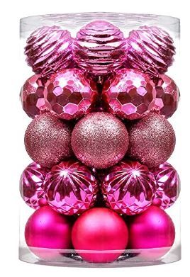 Photo 1 of Christmas Ball (2.36", Rose Pink) 34ct Christmas Ball Ornaments Shatterproof Xmas Tree Hanging Balls Decorations Perfect for Holiday Wedding Christmas Decor
