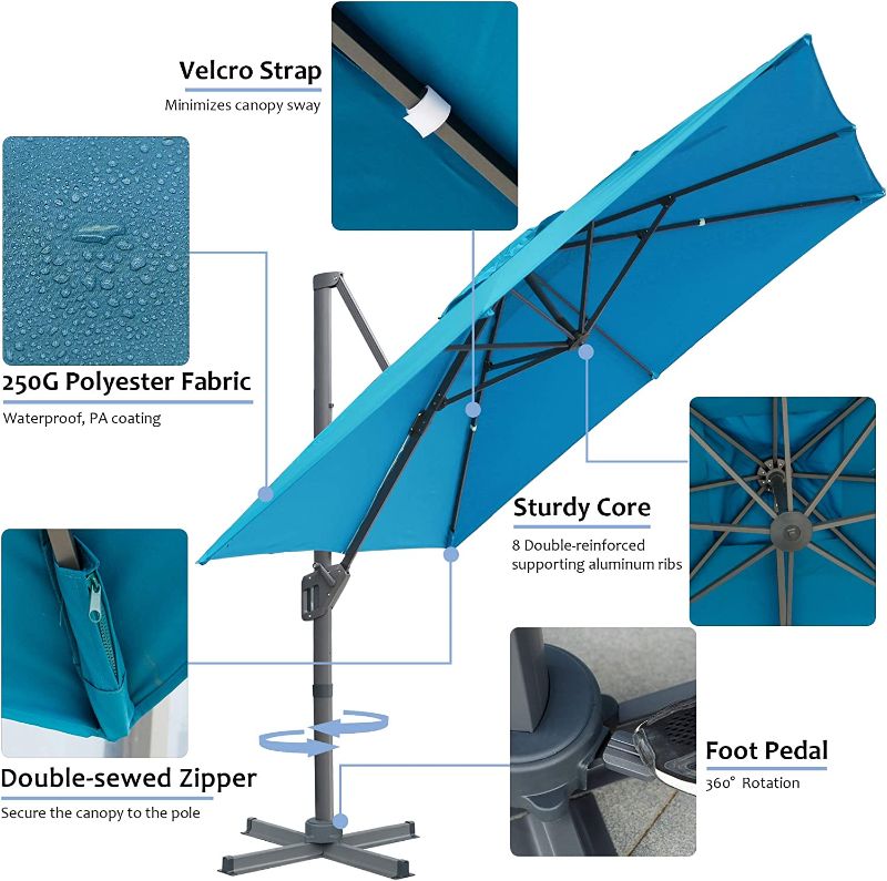 Photo 1 of Blissun 10 x 10 ft Offset Umbrella, Hanging Patio Umbrella with 360° Rotation, Outdoor Cantilever Market Umbrella with Easy Tilt for Garden, Backyard, Patio, Pool, Cerulean
