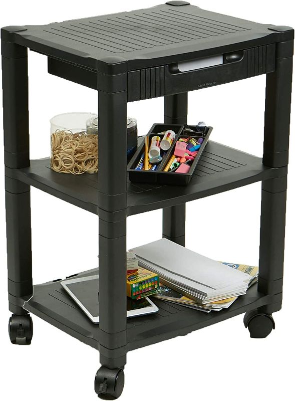 Photo 1 of Mind Reader 3-Shelf Printer Cart, Stand with Wheels, Drawer, Cord Management
size -  Fully extended to three tiers, this item is 13.18 (L) x 17.2 (W) x 24.4 (H)