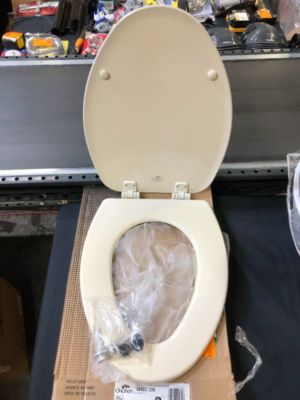 Photo 2 of CHURCH 585EC 006 Toilet Seat with Easy Clean & Change Hinge, ELONGATED, Durable Enameled Wood, Bone
