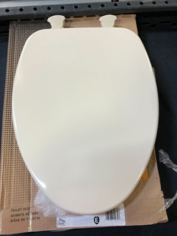 Photo 3 of CHURCH 585EC 006 Toilet Seat with Easy Clean & Change Hinge, ELONGATED, Durable Enameled Wood, Bone
