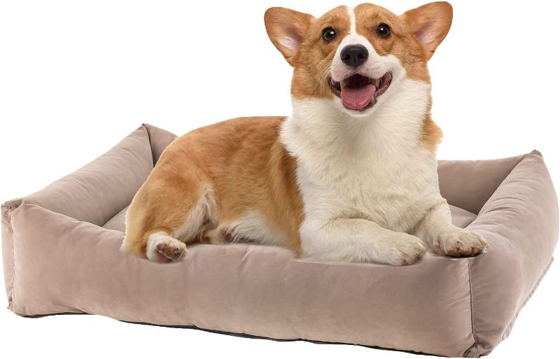 Photo 1 of ZHEBU Medium Dog Beds, Dog Bed for Medium Dogs Washable, Anti-Slip Pet Bed for Puppy and Kitty, Calming Dog Bed for Small Dogs (Medium 28x22x6in, Taupe)
