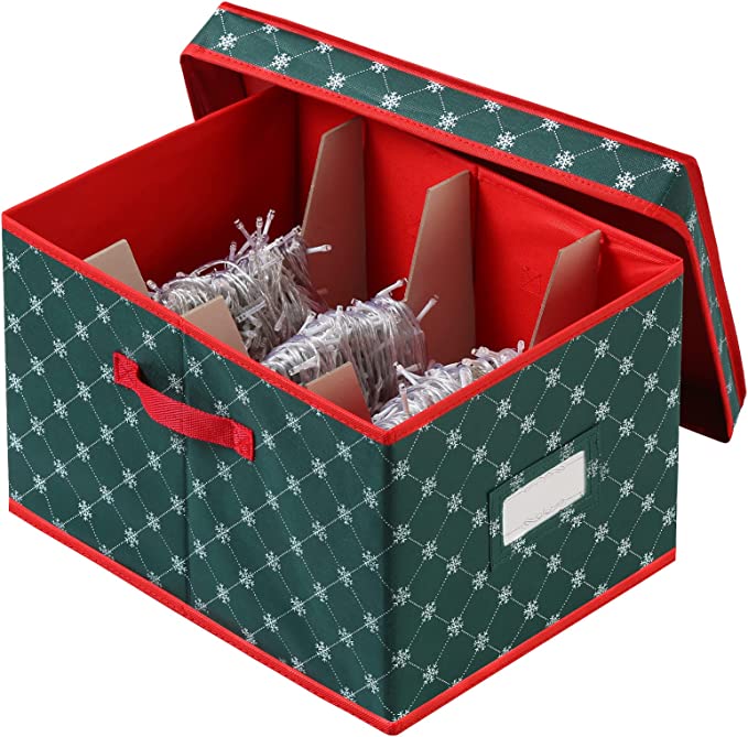 Photo 1 of Christmas Light Storage Box with 3 Cardboard Wraps Christmas Holiday Light Bulbs Storage Containers Xmas Light Storage Bins Boxes Organizers (Green)
