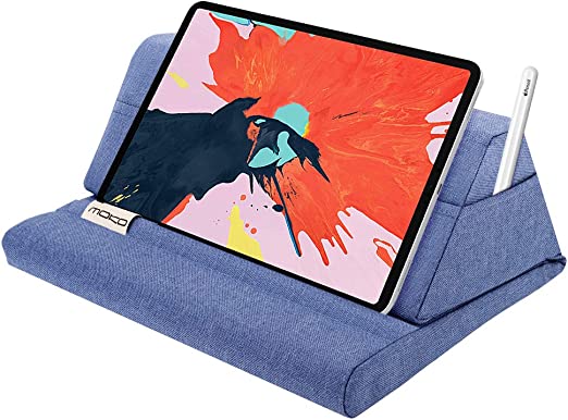 Photo 1 of MoKo Tablet Pillow Stand, Soft Bed Pillow Holder Xmas Gift for up to 11" Pad, Fits iPad 10.2"(9th Gen), New iPad Mini 6 8.3" Air 4/3, iPad Pro 11/10.5/9.7, Mini 5 4, Galaxy Tab S6/S7 11", Denim Blue
