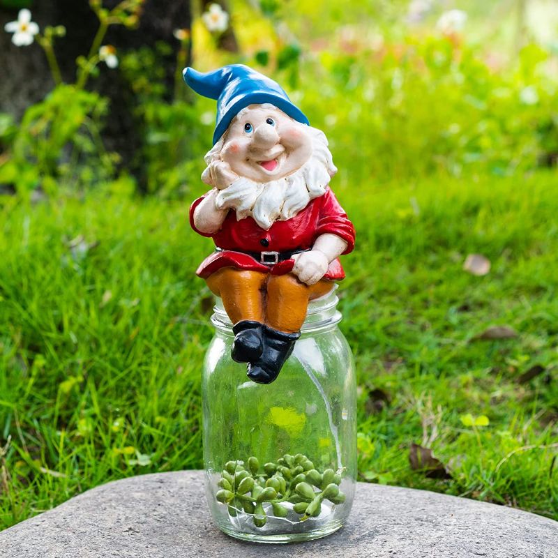 Photo 1 of Garden Gnome Statue with Solar Light, Gnome Figurine Carrying Firefly Jar with Succulents, Resin Gnome Garden Sculpture & Statue for Garden Yard Lawn Patio Outdoor Decoration Gift
