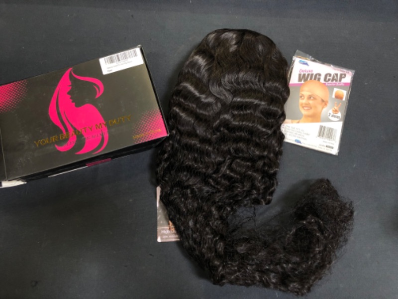 Photo 4 of 28inch Long Human Hair Deep Wave Lace Front Wigs Water Curly Wave Lace Closure Wig Wet and Wavy Pre Plucked 4x4 HD Transparent for Black Women 150% Density with Virgin Baby Hair Glebinly [ FACTORY SEALED HAS SEALED TAPE / BOX HAS RIP ON SIDE ( TAPED OVER 