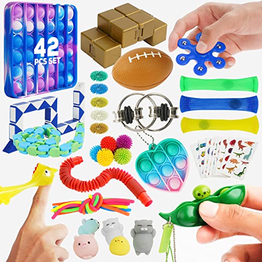 Photo 1 of Fidget Toys for Boys and Girls - 42 Pcs Sensory Toys Fidget Toys for All Ages, Autism Special Stress Relief Fidget Toys Pack, Stress Balls Infinity Cube, figetget Toys Pack
