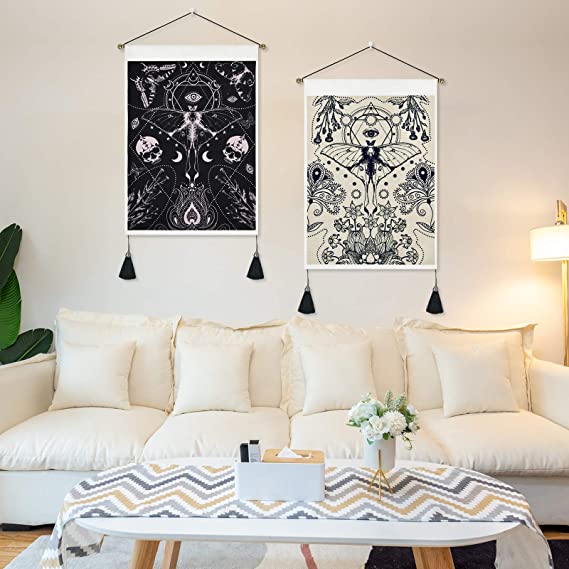 Photo 1 of 2 Pack Tarot Tapestry Moth Floral Tapestry Insects Butterfly Tapestry Black and White Skull Tapestry Sun Moon Tapestry Wall Hanging for Room (13.8 X 19.7 inches)
