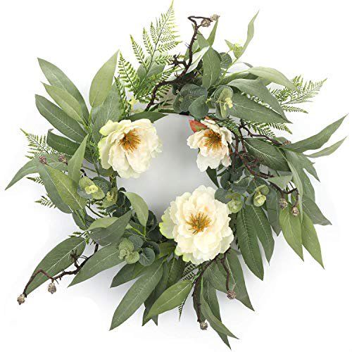 Photo 1 of Cloris Art Eucalyptus Wreath for Front Door, Artificial 24 Inch Green Wreath for Outside Home Office Wedding Party Holiday, Spring Summer Farmhouse Decor
