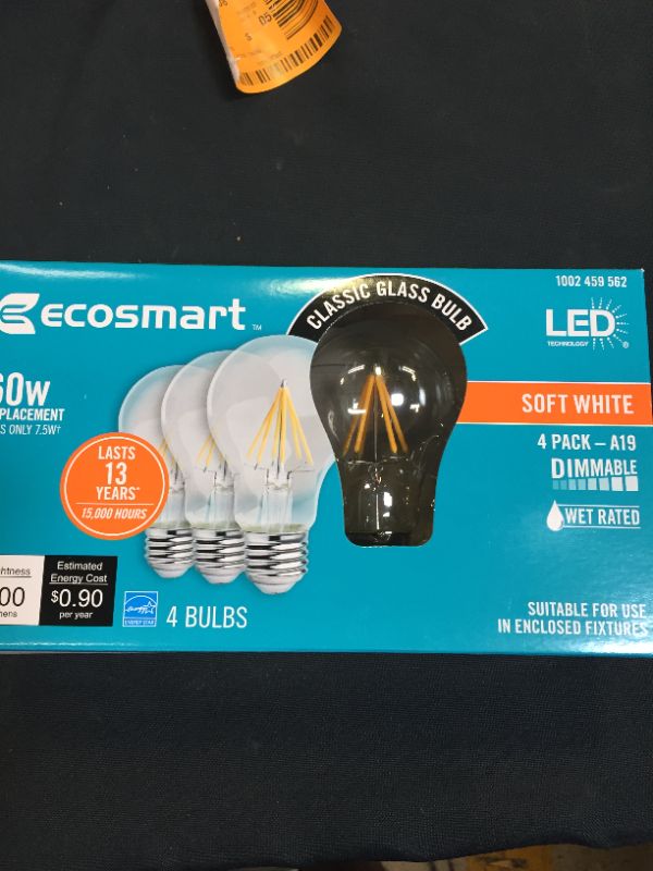 Photo 2 of 60-Watt Equivalent A19 Dimmable Frosted Filament LED Light Bulb Soft White (4-Pack)
