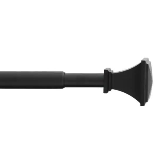 Photo 1 of 28 in. - 48 in. Telescoping 5/8 in. Single Curtain Rod Kit in Matte Black with Trumpet Square Finials
