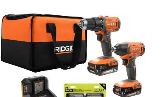Photo 1 of 18V Cordless 2-Tool Combo Kit with Batteries, Charger, Bag and Impact Rated Driving Kit (70-Piece)
