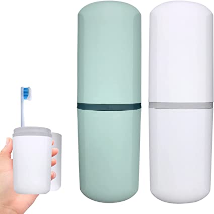 Photo 1 of 2 Pieces Toothbrush Travel Case Portable Plastic Travel Toothbrush Holder Toothbrush and Toothpaste Holder for Travel, Camping, Business and School, Multifunctional Toothbrush Toothpaste Set

